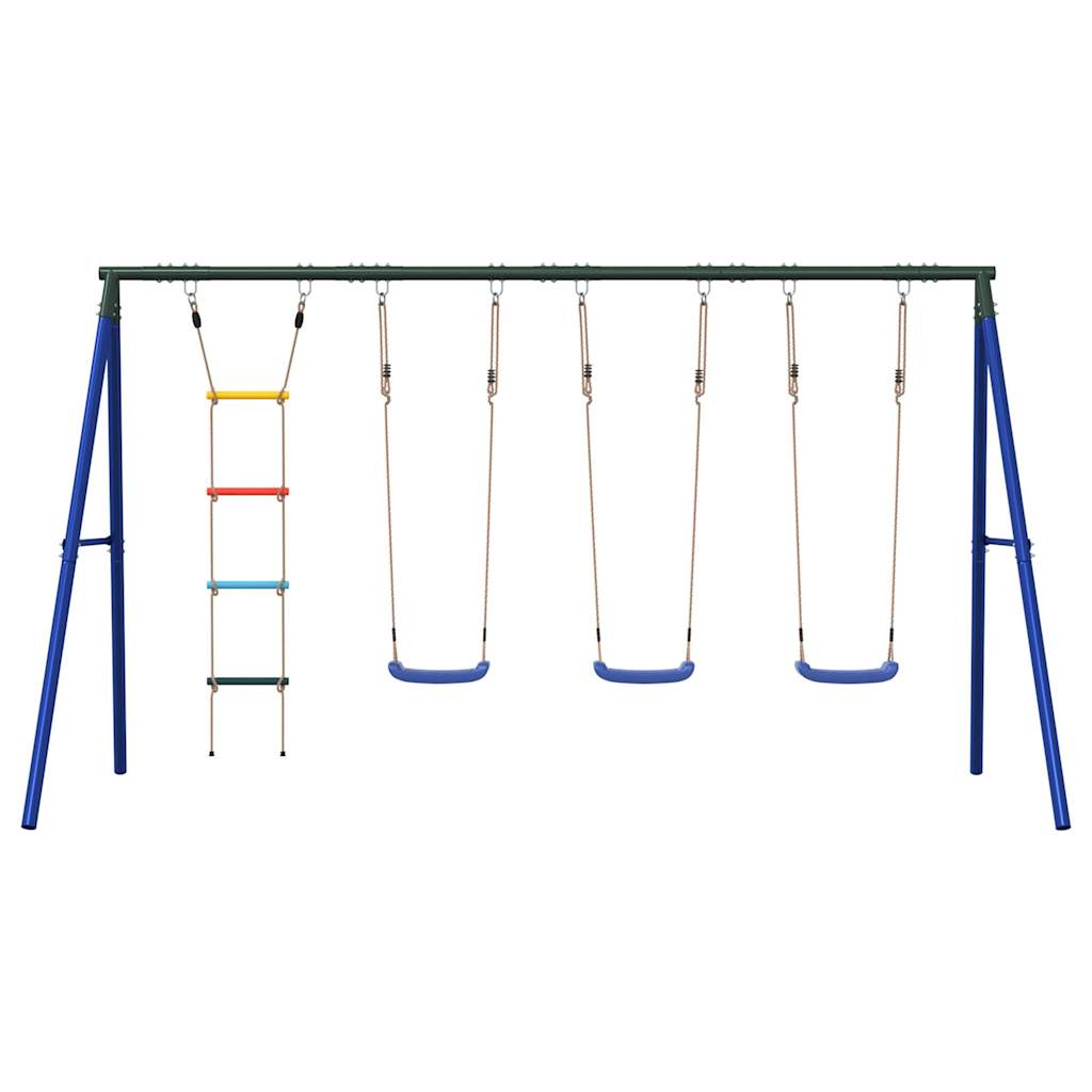 Outdoor Swing Set Multicolour Steel and PE Blue 2x swing seat–Swing seat + disc swing 3x swing seat + ladder
