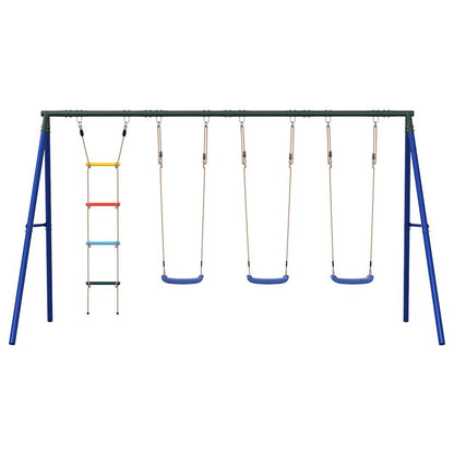 Outdoor Swing Set Multicolour Steel and PE Blue 2x swing seat–Swing seat + disc swing 3x swing seat + ladder