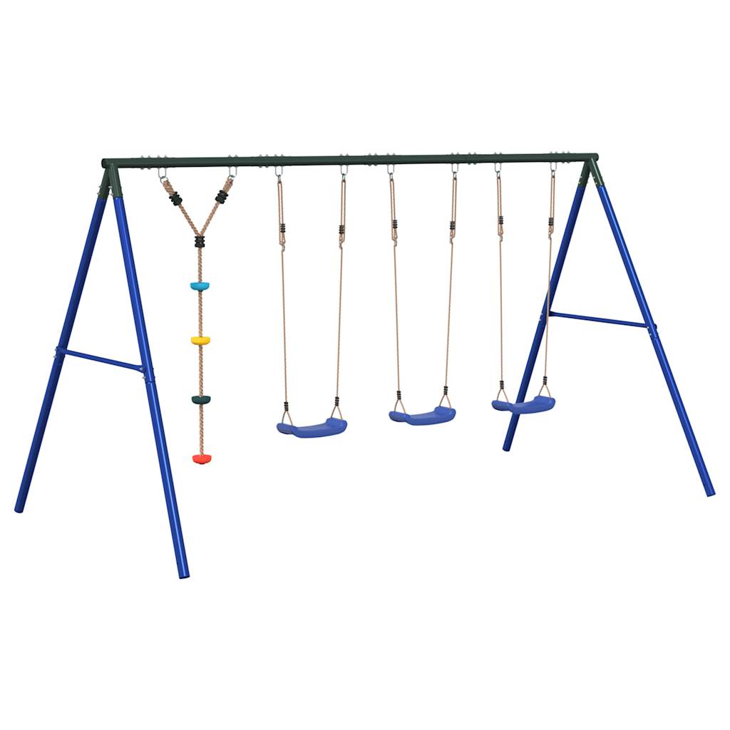 Outdoor Swing Set Multicolour Steel and PE Blue 2x swing seat–Swing seat + disc swing 3x swing seat + disc swing