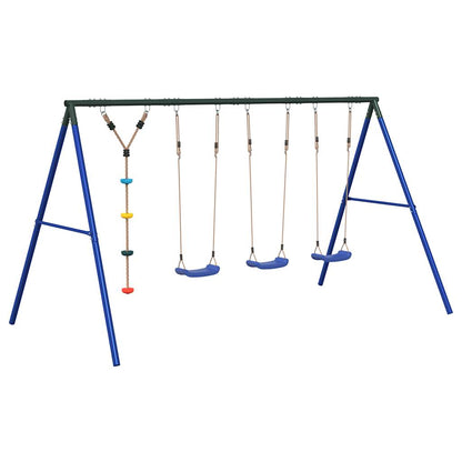 Outdoor Swing Set Multicolour Steel and PE Blue 2x swing seat–Swing seat + disc swing 3x swing seat + disc swing