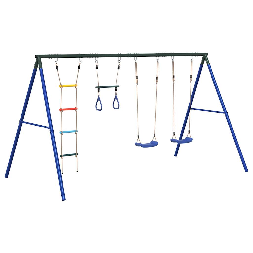 Outdoor Swing Set Multicolour Steel and PE Blue 2x swing seat–Swing seat + disc swing 2x swing seat + trapeze + ladder