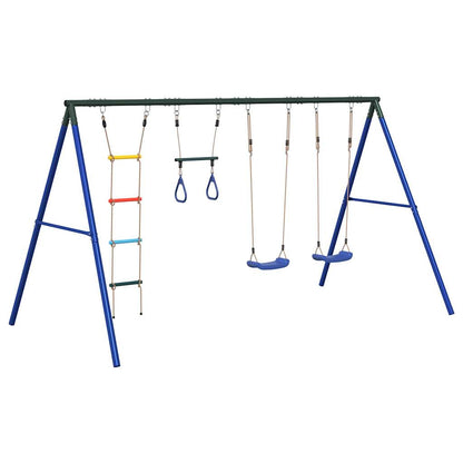 Outdoor Swing Set Multicolour Steel and PE Blue 2x swing seat–Swing seat + disc swing 2x swing seat + trapeze + ladder