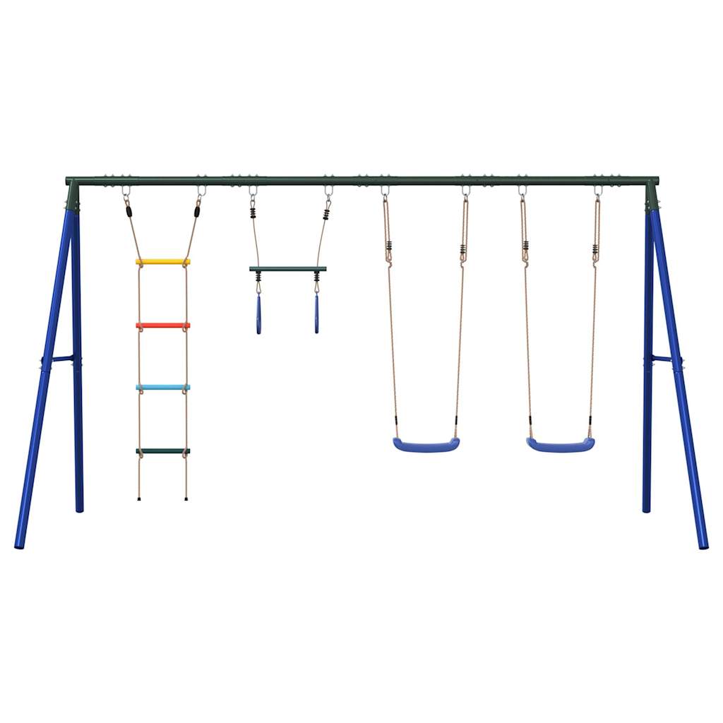 Outdoor Swing Set Multicolour Steel and PE Blue 2x swing seat–Swing seat + disc swing 2x swing seat + trapeze + ladder