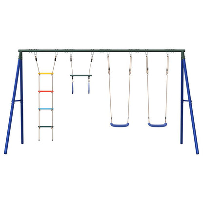 Outdoor Swing Set Multicolour Steel and PE Blue 2x swing seat–Swing seat + disc swing 2x swing seat + trapeze + ladder