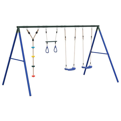 Outdoor Swing Set Multicolour Steel and PE Blue 2x swing seat–Swing seat + disc swing 2x swing seat + trapeze + disc swing