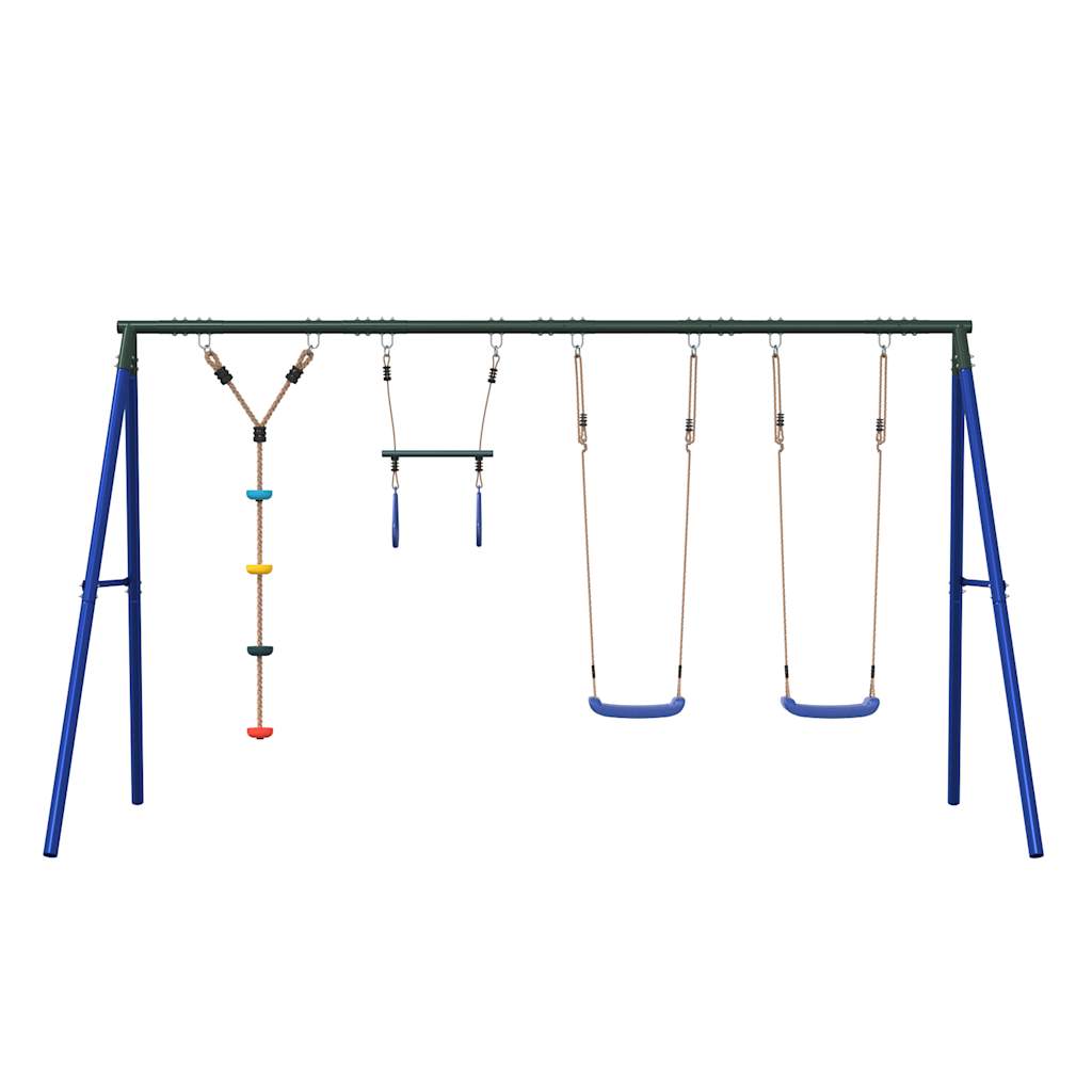 Outdoor Swing Set Multicolour Steel and PE Blue 2x swing seat–Swing seat + disc swing 2x swing seat + trapeze + disc swing