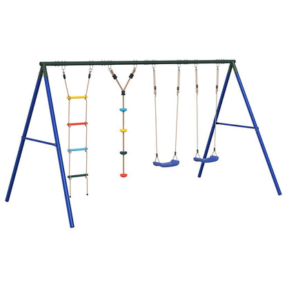 Outdoor Swing Set Multicolour Steel and PE Blue 2x swing seat–Swing seat + disc swing 2x swing seat + ladder + disc swing