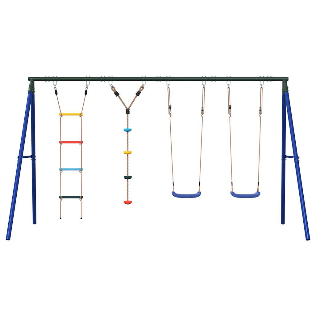Outdoor Swing Set Multicolour Steel and PE Blue 2x swing seat–Swing seat + disc swing 2x swing seat + ladder + disc swing