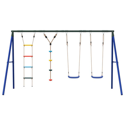 Outdoor Swing Set Multicolour Steel and PE Blue 2x swing seat–Swing seat + disc swing 2x swing seat + ladder + disc swing