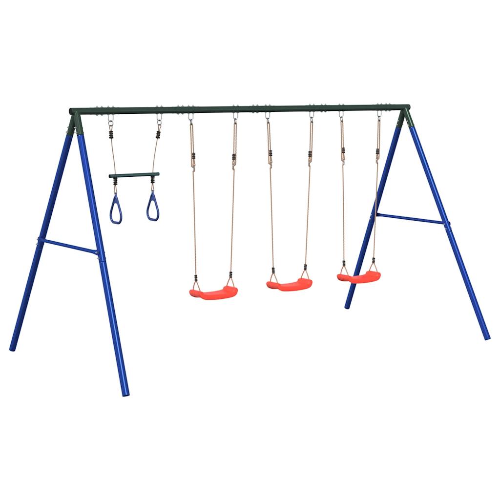 Outdoor Swing Set Multicolour Steel and PE Red 2x swing seat–Swing seat + disc swing + glider 3x swing seat + trapeze