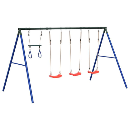 Outdoor Swing Set Multicolour Steel and PE Red 2x swing seat–Swing seat + disc swing + glider 3x swing seat + trapeze