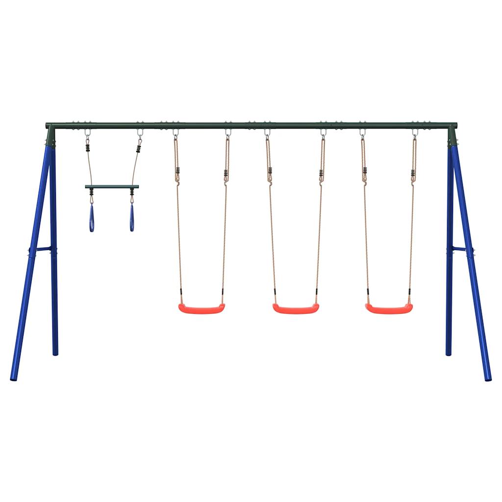 Outdoor Swing Set Multicolour Steel and PE Red 2x swing seat–Swing seat + disc swing + glider 3x swing seat + trapeze