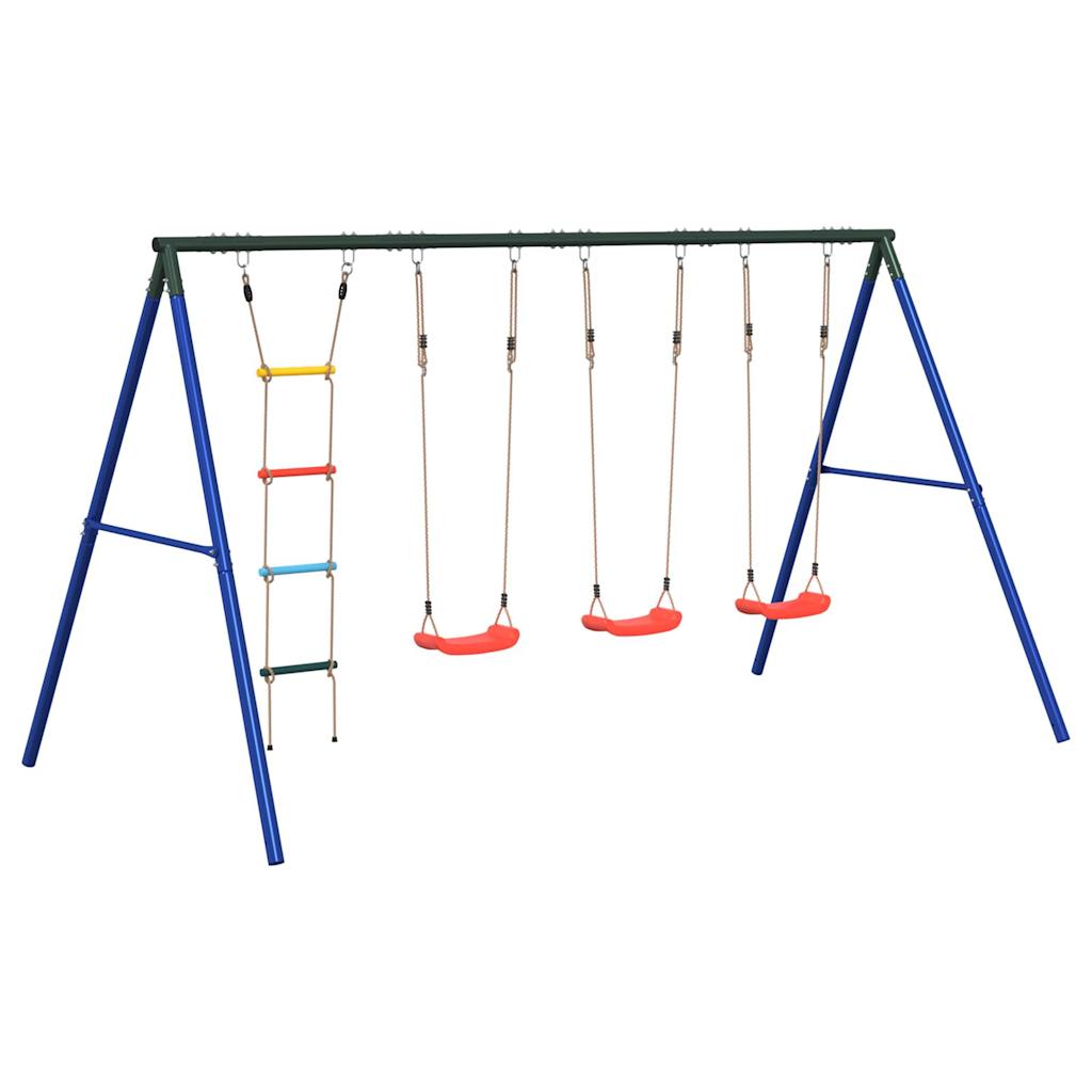 Outdoor Swing Set Multicolour Steel and PE Red 2x swing seat–Swing seat + disc swing + glider 3x swing seat + ladder