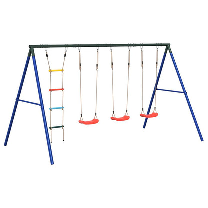 Outdoor Swing Set Multicolour Steel and PE Red 2x swing seat–Swing seat + disc swing + glider 3x swing seat + ladder