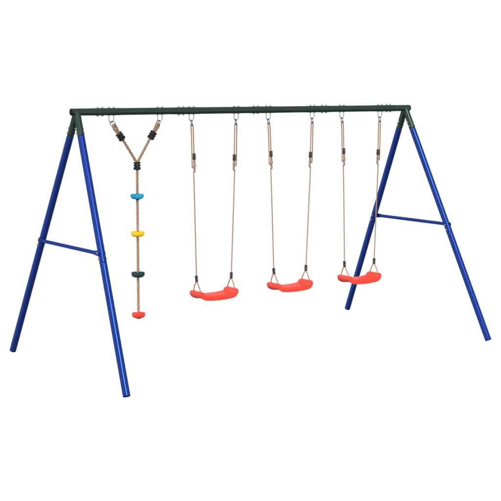 Outdoor Swing Set Multicolour Steel and PE Red 2x swing seat–Swing seat + disc swing + glider 3x swing seat + disc swing
