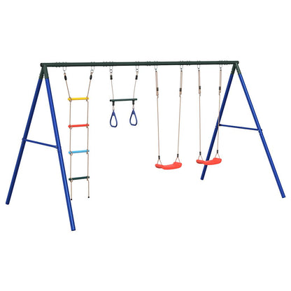 Outdoor Swing Set Multicolour Steel and PE Red 2x swing seat–Swing seat + disc swing + glider 2x swing seat + trapeze + ladder