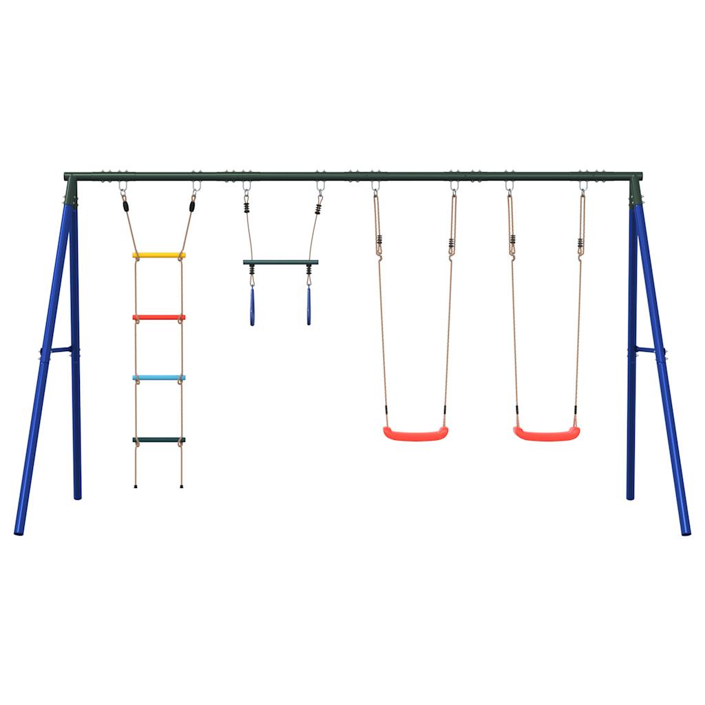 Outdoor Swing Set Multicolour Steel and PE Red 2x swing seat–Swing seat + disc swing + glider 2x swing seat + trapeze + ladder