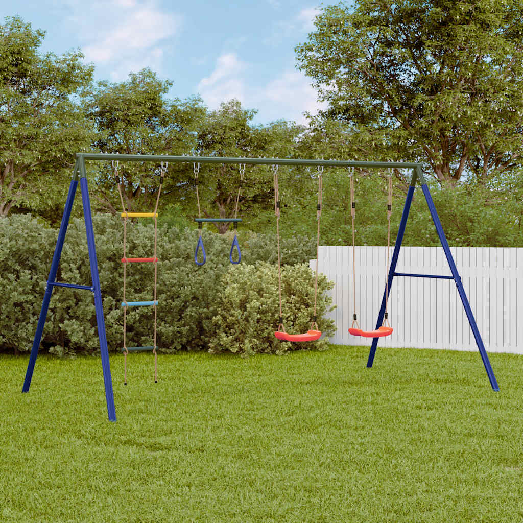 Outdoor Swing Set Multicolour Steel and PE Red 2x swing seat–Swing seat + disc swing + glider 2x swing seat + trapeze + ladder