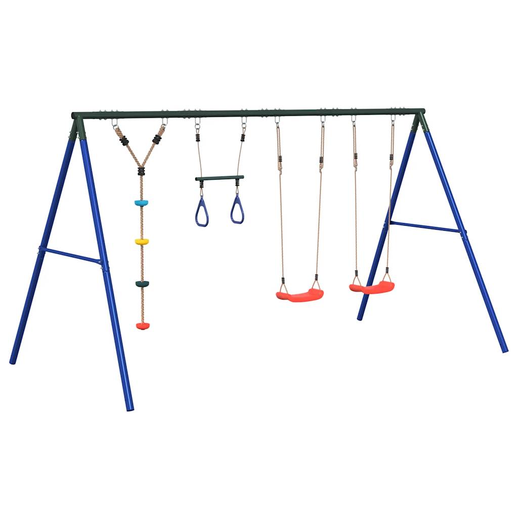 Outdoor Swing Set Multicolour Steel and PE Red 2x swing seat–Swing seat + disc swing + glider 2x swing seat + trapeze + disc swing