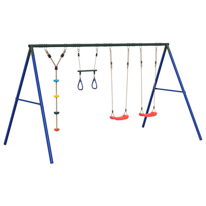 Outdoor Swing Set Multicolour Steel and PE Red 2x swing seat–Swing seat + disc swing + glider 2x swing seat + trapeze + disc swing