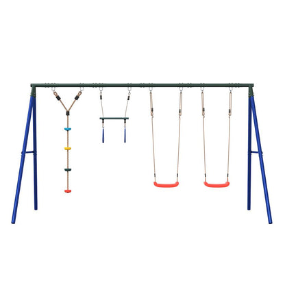 Outdoor Swing Set Multicolour Steel and PE Red 2x swing seat–Swing seat + disc swing + glider 2x swing seat + trapeze + disc swing