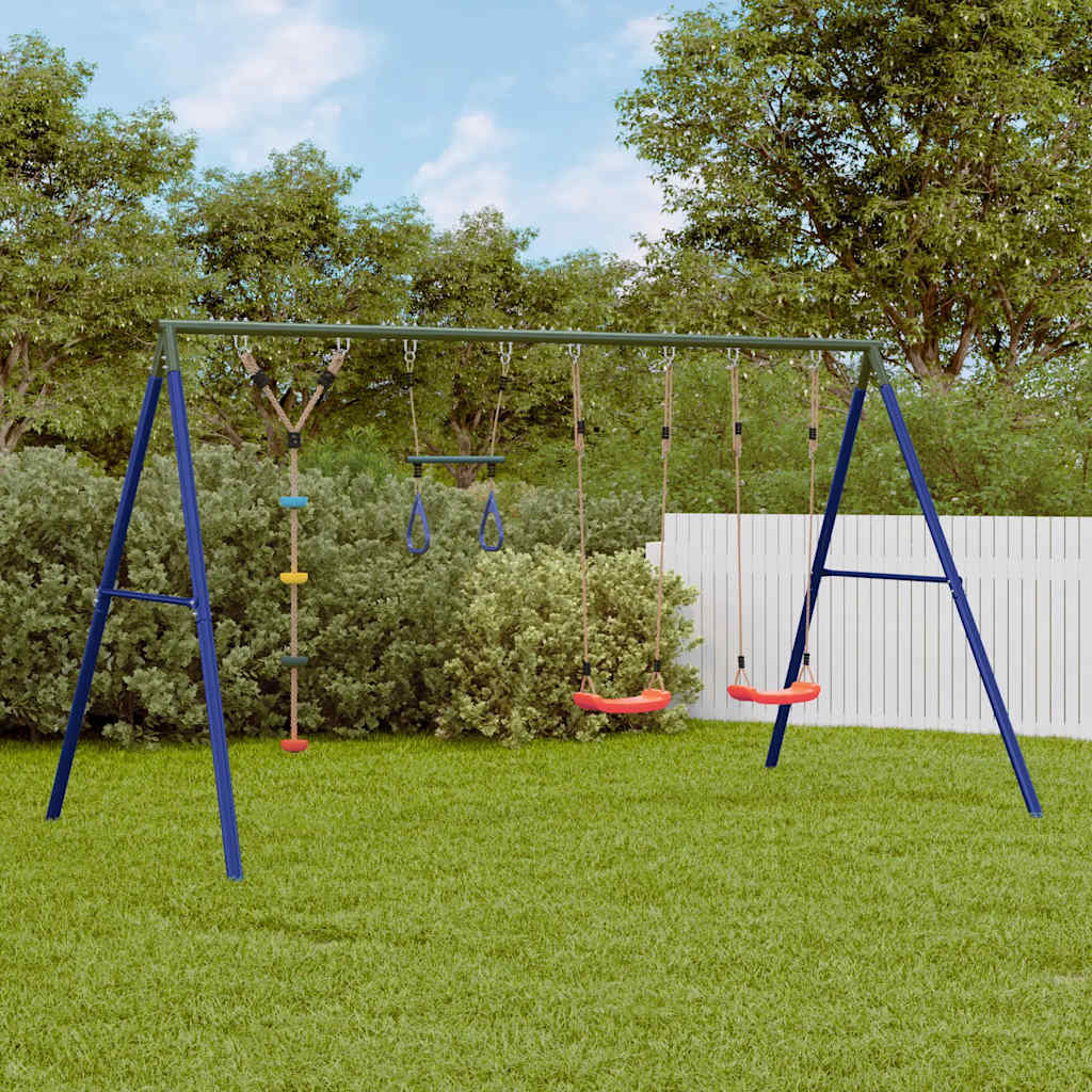 Outdoor Swing Set Multicolour Steel and PE Red 2x swing seat–Swing seat + disc swing + glider 2x swing seat + trapeze + disc swing