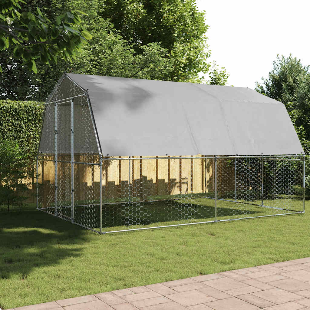 vidaXL Chicken Cage with Roof and Door Silver Galvanised Steel 3