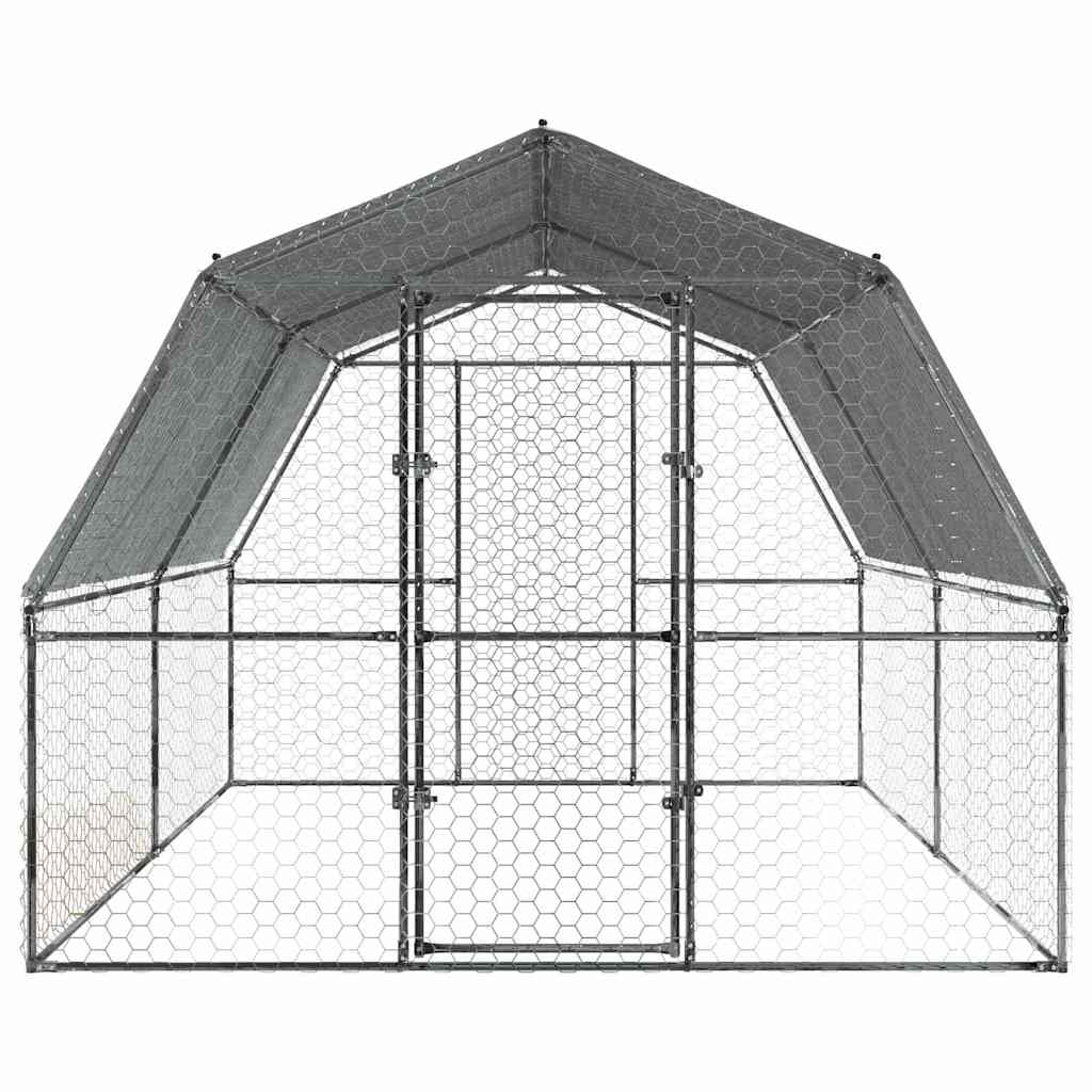 vidaXL Chicken Cage with Roof and Door Silver Galvanised Steel 4