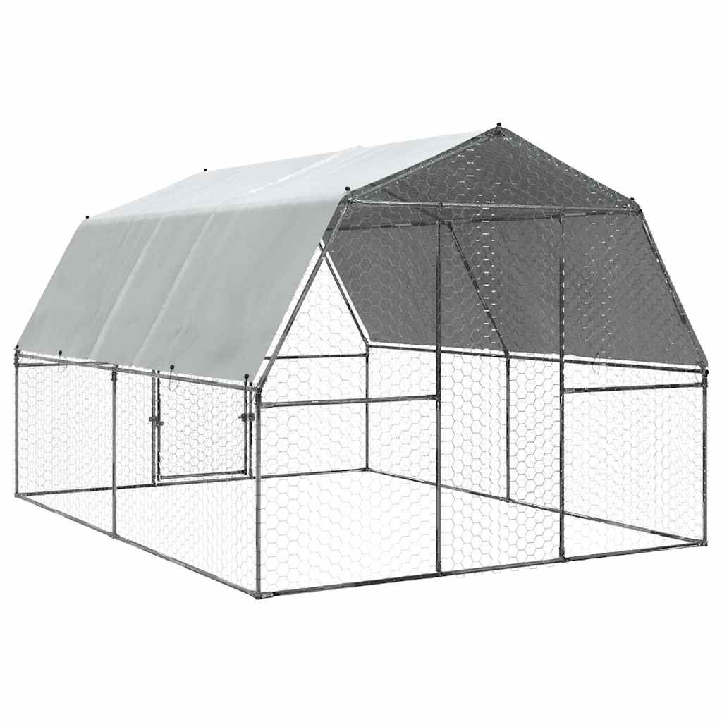 vidaXL Chicken Cage with Roof and Door Silver Galvanised Steel 6