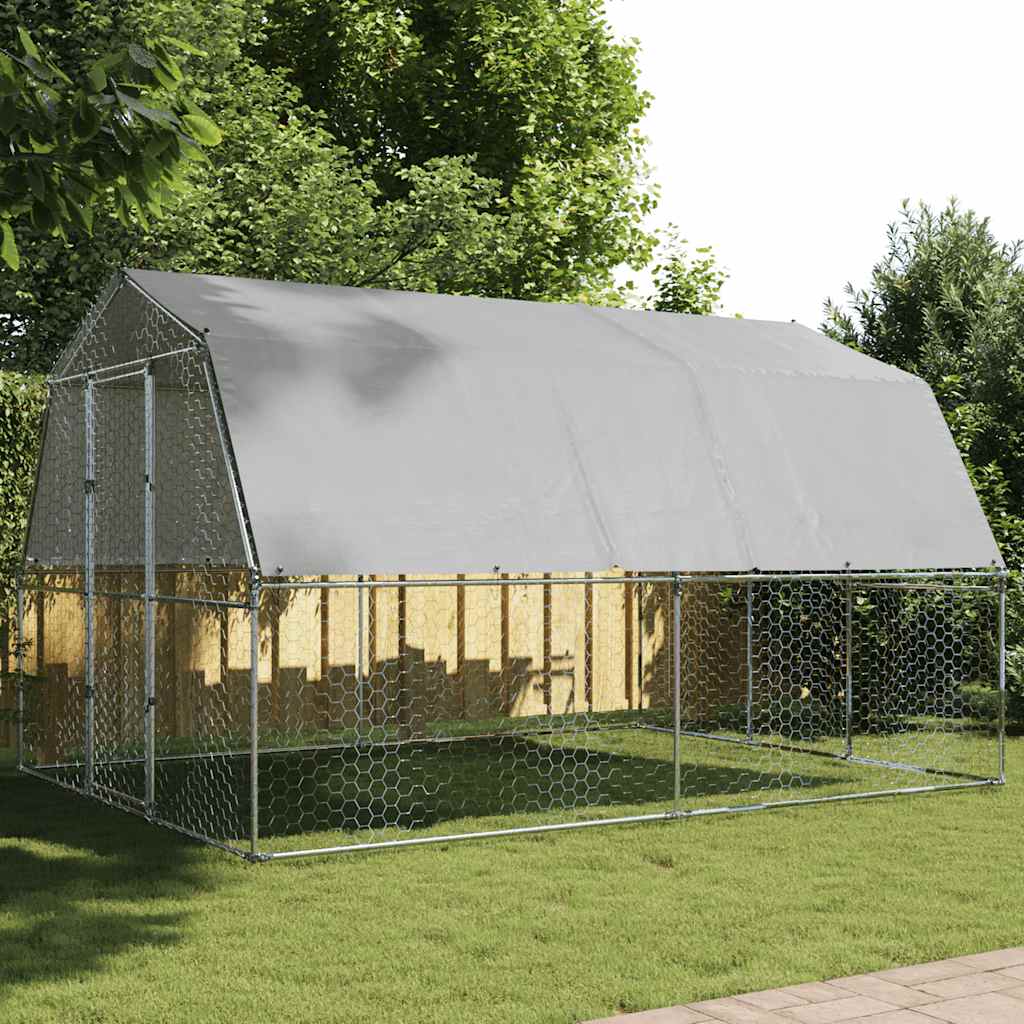 vidaXL Chicken Cage with Roof and Door Silver Galvanised Steel 1