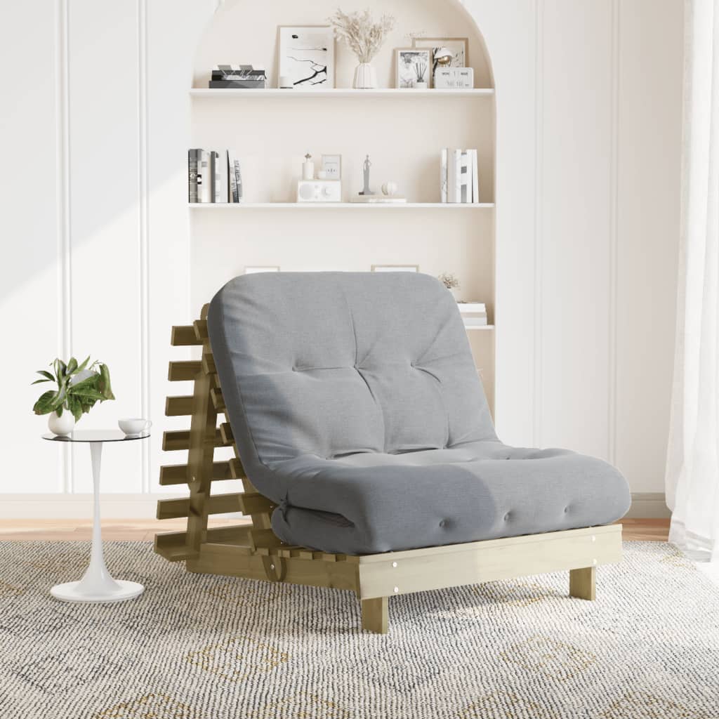 vidaXL Futon Sofa Bed with Mattress Solid Wood Pine