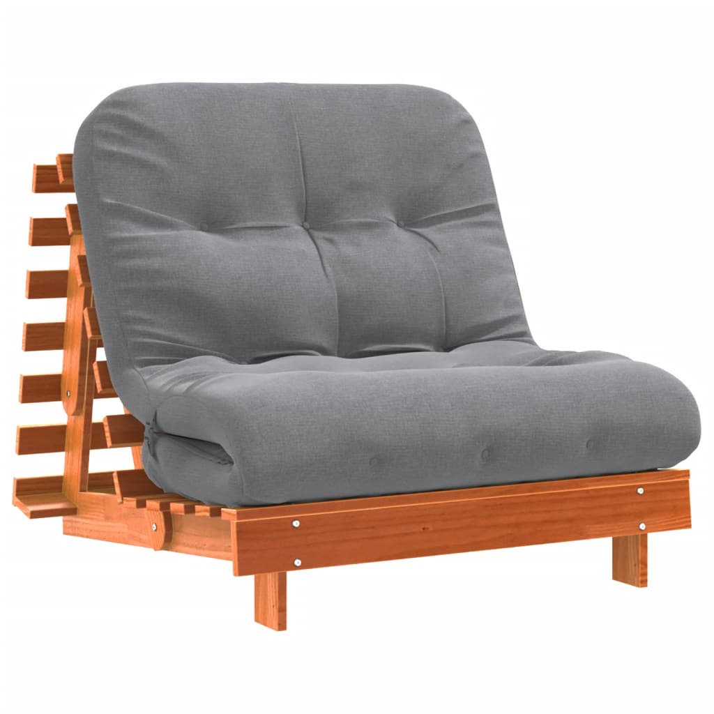 vidaXL Futon Sofa Bed with Mattress Wax Brown 90x206x11 cm Solid Wood Pine 2