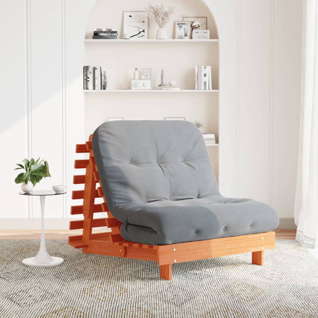 vidaXL Futon Sofa Bed with Mattress Wax Brown 90x206x11 cm Solid Wood Pine 1