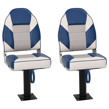2 Piece Foldable Boat Seat Set High Backrest White and blue