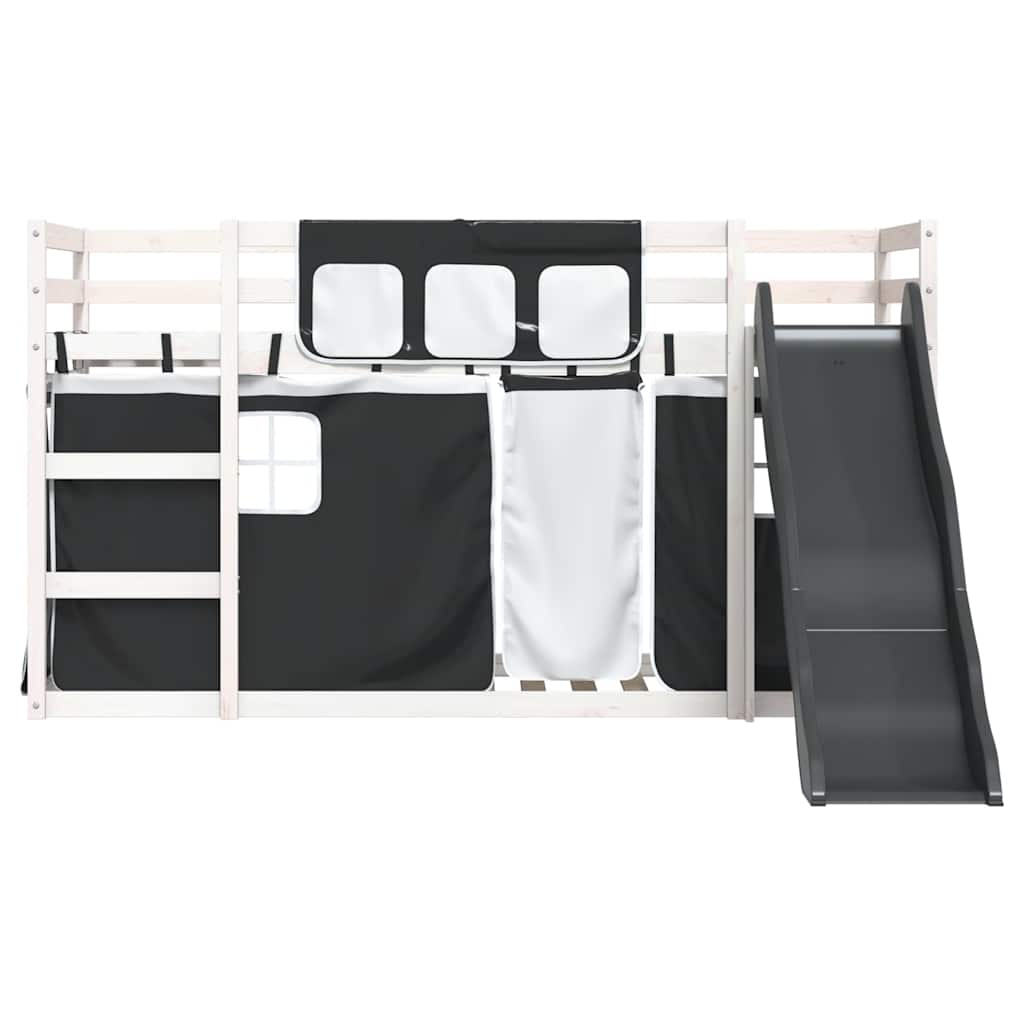 Bunk Bed without Mattress with Slide and Curtains Pink White and black 90 cm