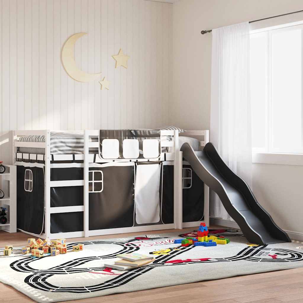 Bunk Bed without Mattress with Slide and Curtains Pink White and black 90 cm