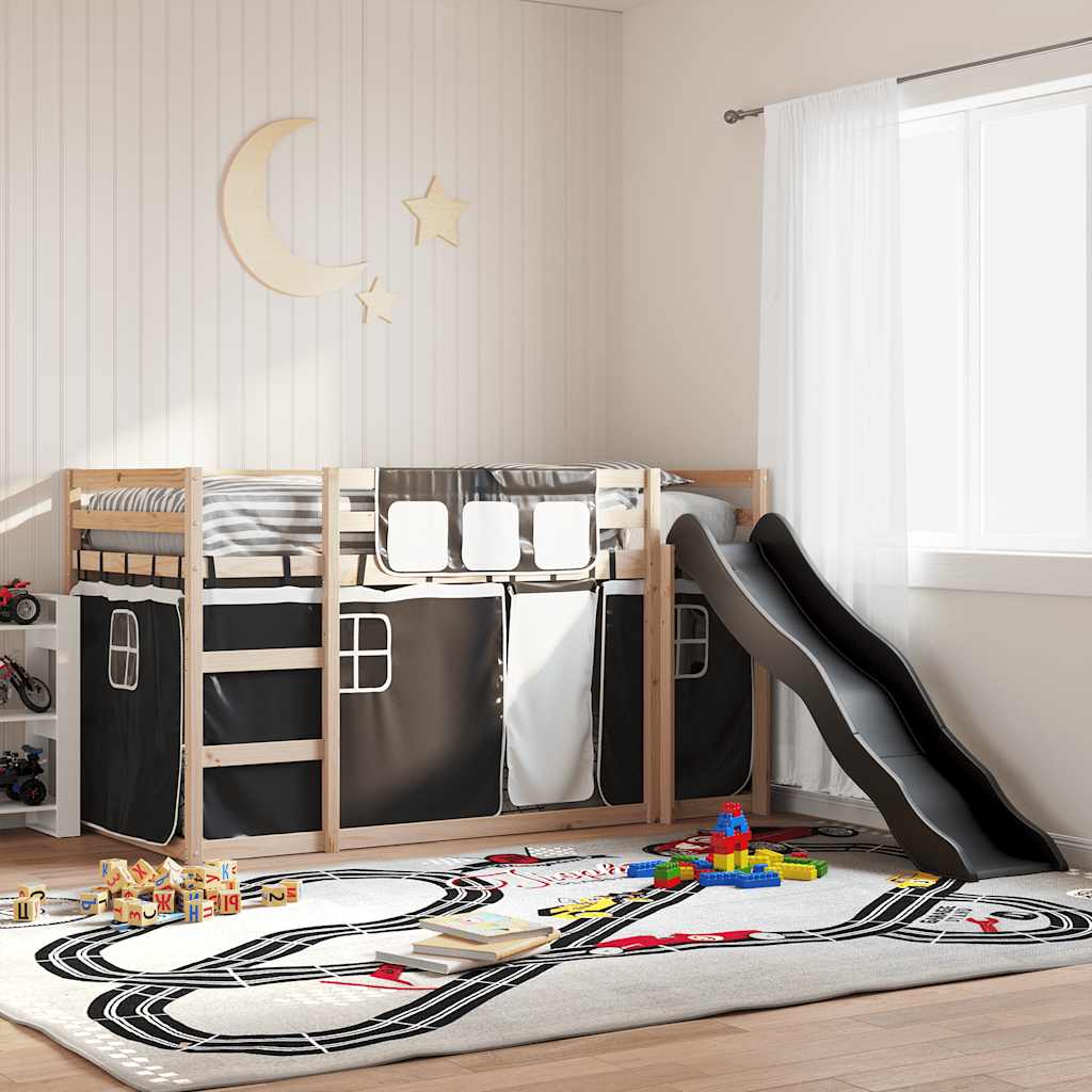 Bunk Bed without Mattress with Slide and Curtains Pink Black 80 cm