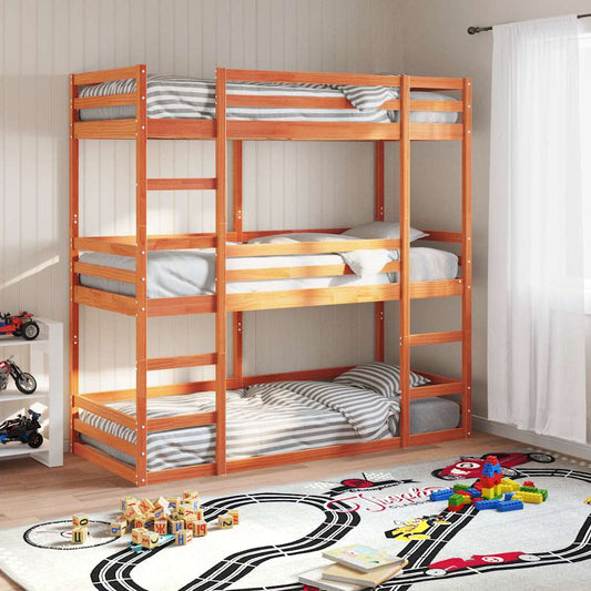 Triple Bunk Bed without Mattress Wax brown 80 cm 200 cm