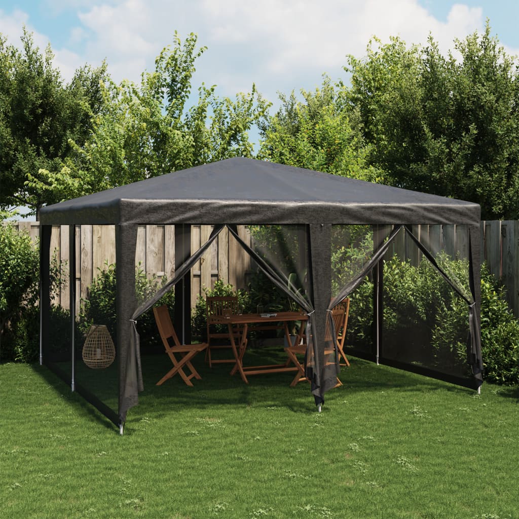 Party Tent with 8 Mesh Sidewalls HDPE with 8 Sidewalls Anthracite 4 m 4 m