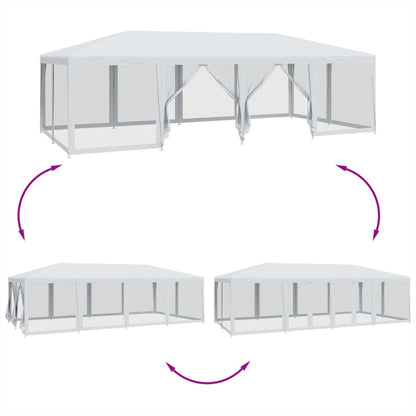 vidaXL Party Tent with 12 Mesh Sidewalls White 8x4 m HDPE 6