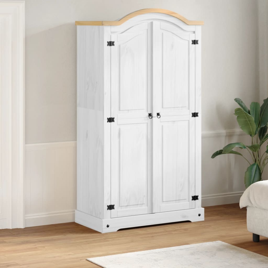 vidaXL Wardrobe "Corona" White 102x52x186 cm Solid Wood Pine 1