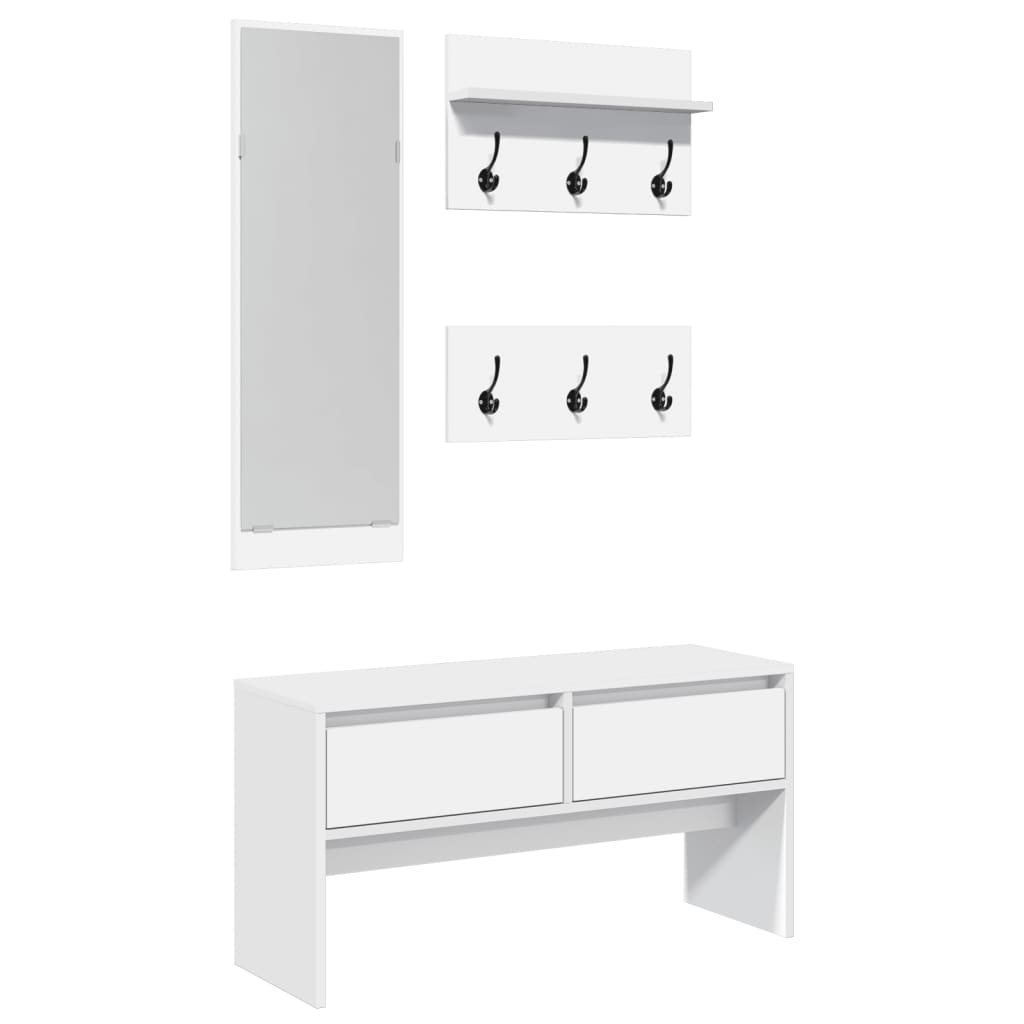 4 Piece Hallway Furniture Set Engineered Wood White