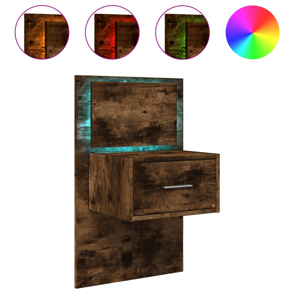 Wall-mounted Bedside Cabinet with LED Lights Smoked oak