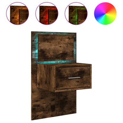 Wall-mounted Bedside Cabinet with LED Lights Smoked oak