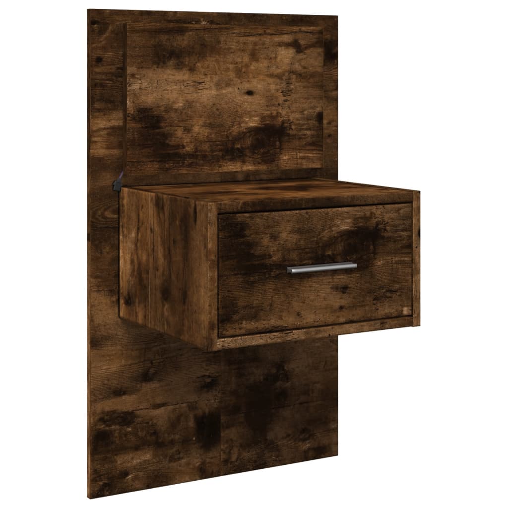 Wall-mounted Bedside Cabinet with LED Lights Smoked oak