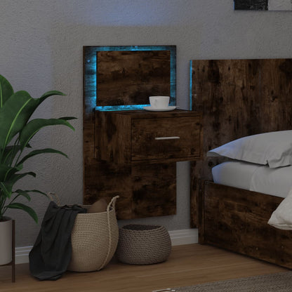 Wall-mounted Bedside Cabinet with LED Lights Smoked oak