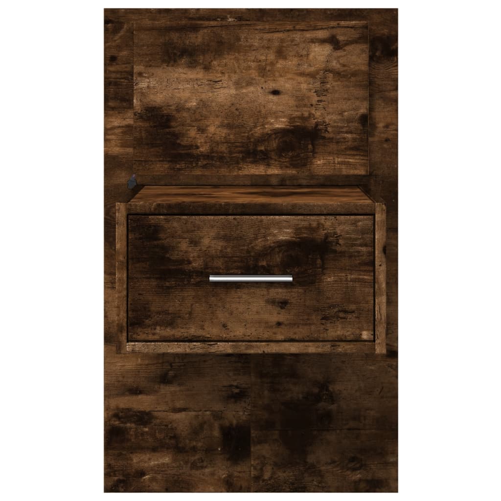 Wall-mounted Bedside Cabinet with LED Lights Smoked oak