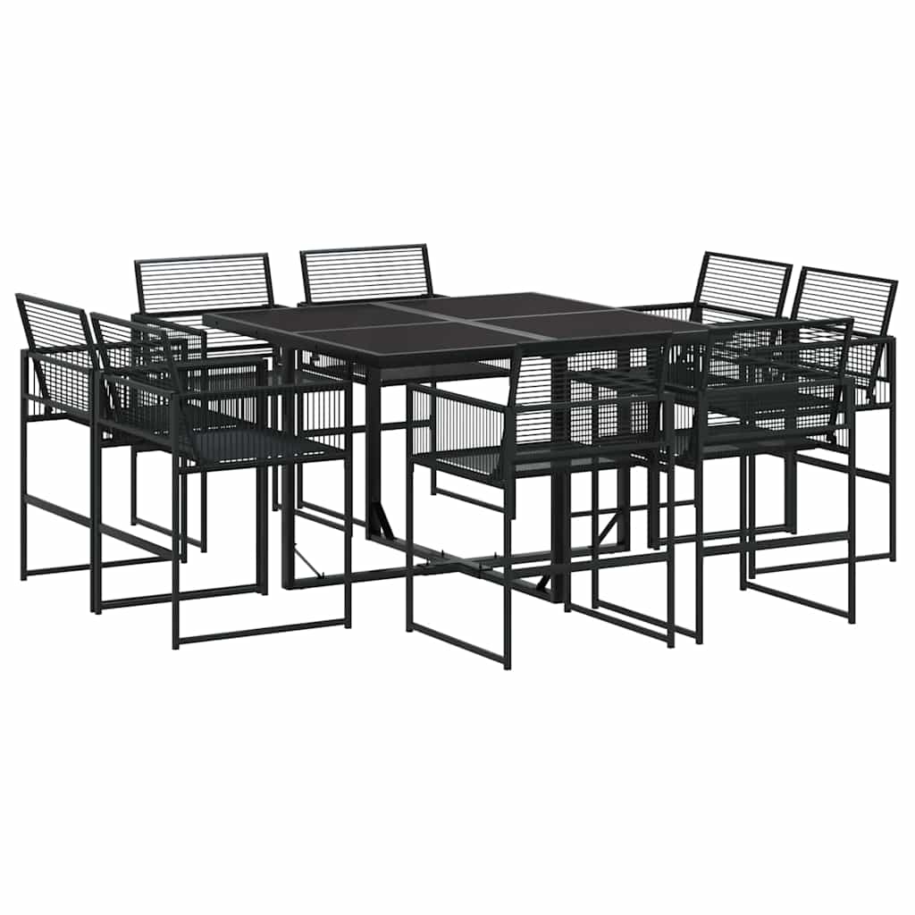 vidaXL 9 Piece Garden Dining Set Black Poly Rattan 2
