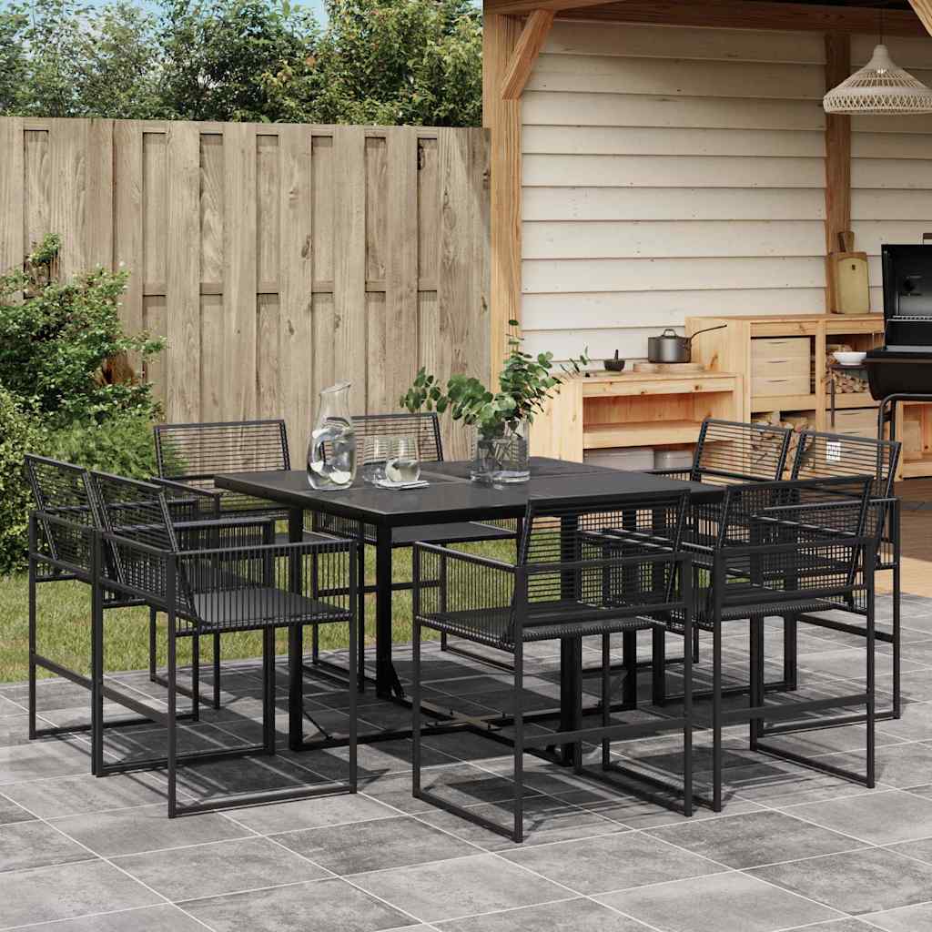 vidaXL 9 Piece Garden Dining Set Black Poly Rattan 1
