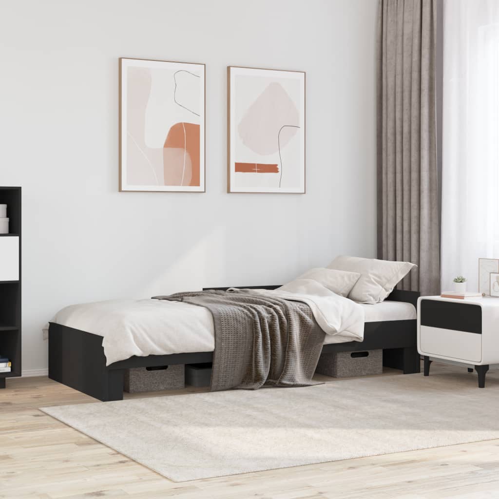 Bed Frame without Mattress Engineered Wood Length 190 cm Black 75 cm